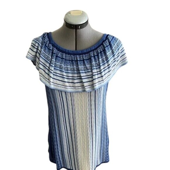 White House Black Market Blue Off the Shoulder Top - Picture 3 of 7